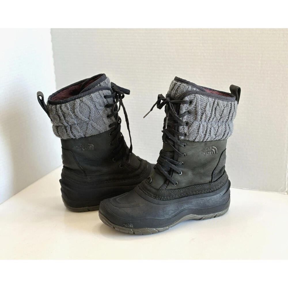 The North Face Shellista Womens Black Leather Rubber Lace Up Winter Boots Size 7